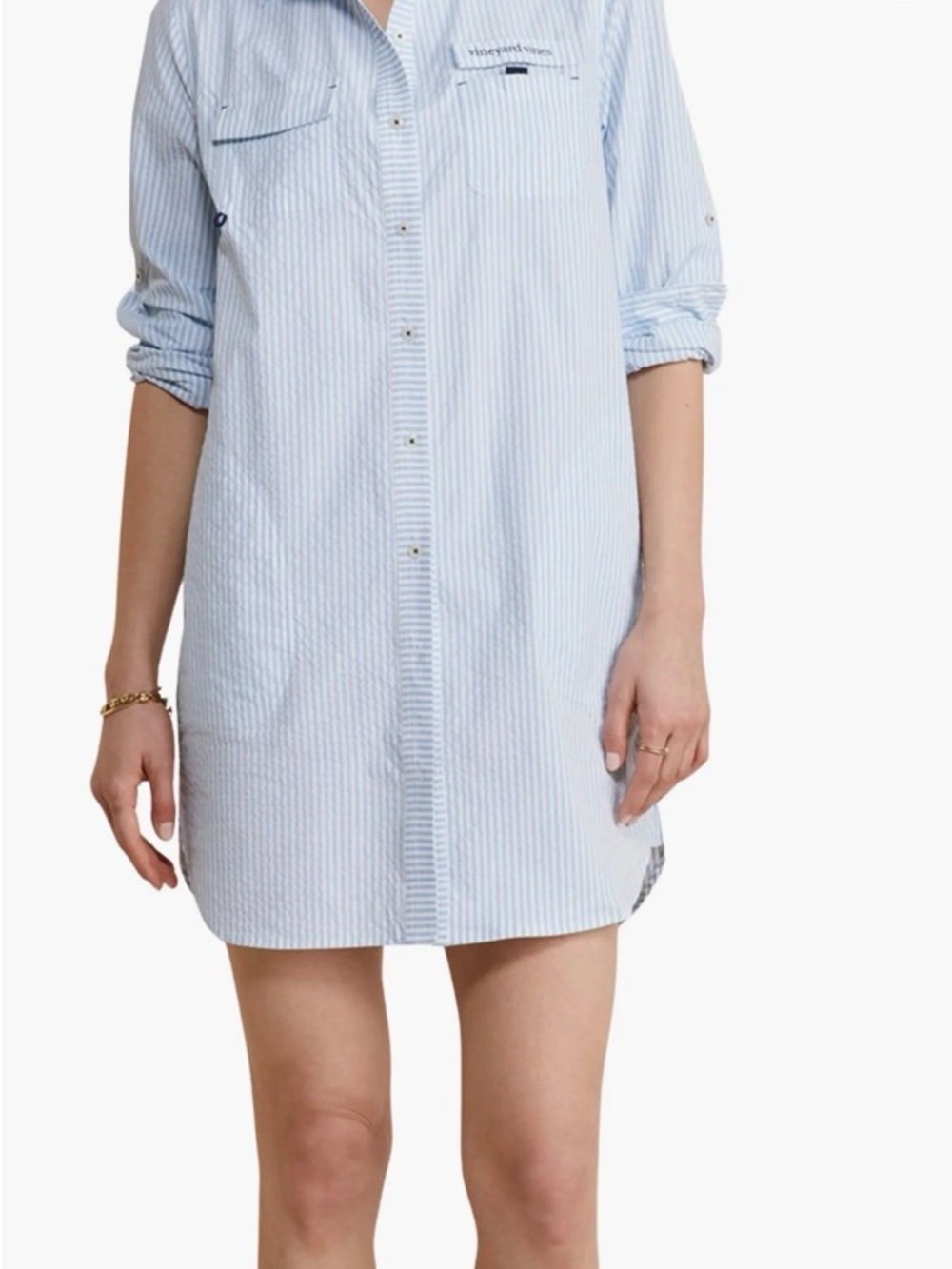 Vineyard Vines Light Blue and White Striped Shirt Coverup
